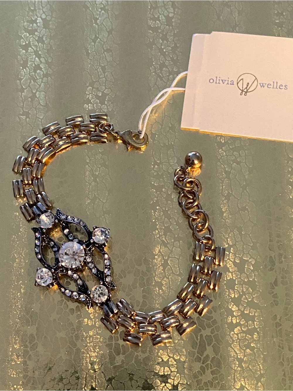 NWT Olivia Welles 14k Gold Plated Mixed Art Deco Crystal Pendant Bracelet